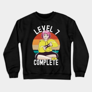 Level 7 Complete Girls Loves Anime Gamer 7th Birthday Girl Crewneck Sweatshirt